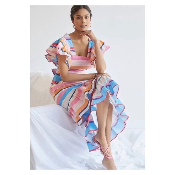 NWT PLENTY BY TRACY REESE Anthropologie Rainbow Striped Midi Dress Small - Picture 2 of 16